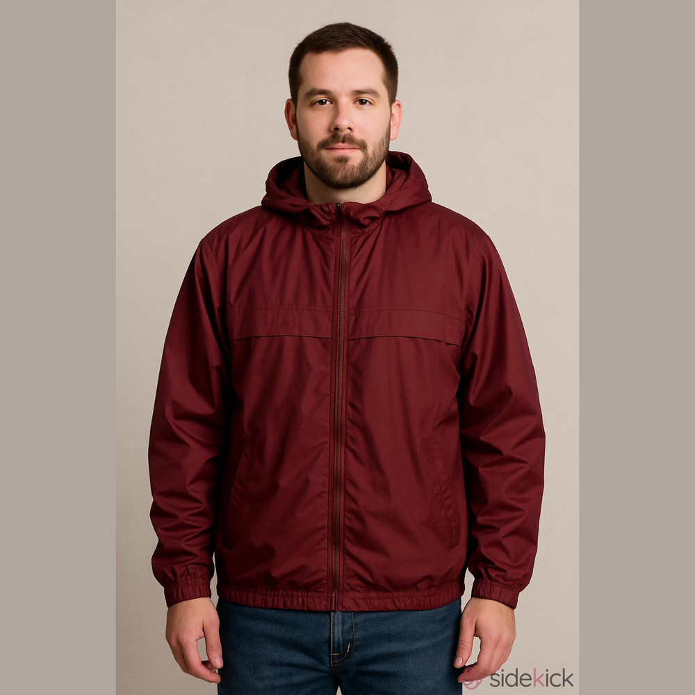 EDDIE Bauer Nylon Shell Windbreaker Packable Hidden Hood Colour Burgundy Large